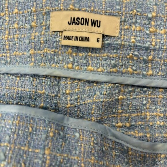 $425 JASON WU Baby Blue Tweed Plaid Matching Set High Rise Pants/Top Size 6 NWT - Picture 9 of 10